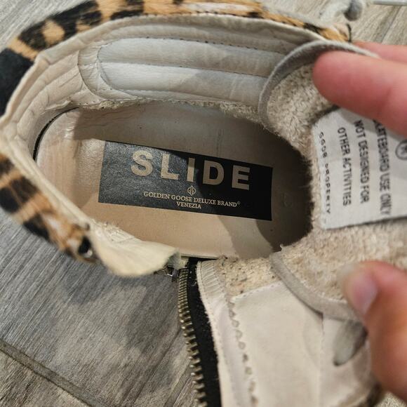 Golden Goose Slide High Top Sneakers Womens Size 37 US 6.5 Leopard Calf Hair - Picture 11 of 16